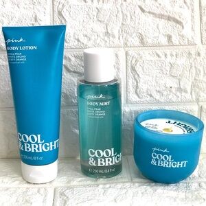 PINK Victoria's Secret Cool & Bright Body Lotion, Mist, and Candle Set - Blue